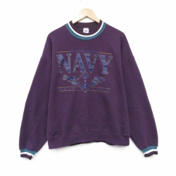 XL★古着 ジャージーズ 長袖 スウェット メンズ 90年代 90s ミリタリー ネイビー NAVY クルーネック USA製 紫 26apr07