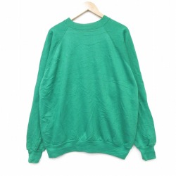 XL★古着 長袖 スウェット メンズ 90年代 90s 無地  大きいサイズ ラグラン クルーネック USA製 緑 26apr07