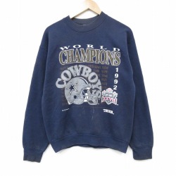 M★古着 ジャージーズ 長袖 スウェット メンズ 90年代 90s NFL ダラスカウボーイズ クルーネック USA製 紺 アメフト スーパーボウル 26apr07