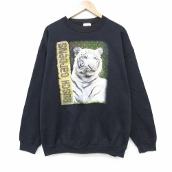 XL★古着 TULTEX 長袖 スウェット メンズ 90年代 90s ホワイトタイガー クルーネック 黒 26apr07