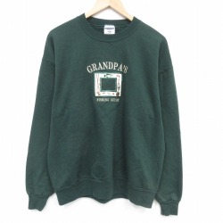 L★古着 ジャージーズ 長袖 スウェット メンズ 00年代 00s グランパ 刺繍 クルーネック 濃緑 26apr07
