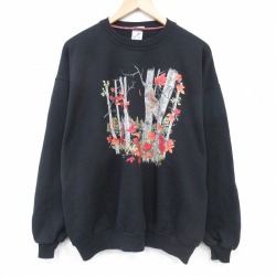 XL★古着 ジャージーズ 長袖 スウェット メンズ 90年代 90s 木 クルーネック USA製 黒 26apr07
