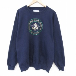 XL★古着 長袖 スウェット メンズ 90年代 90s FACULTY カレッジ 刺繍 クルーネック USA製 紺 26apr07