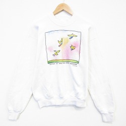 M★古着 フルーツオブザルーム 長袖 スウェット メンズ 90年代 90s WOMEN FLY クルーネック USA製 白 26apr08