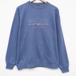 XL★古着 長袖 スウェット メンズ 90年代 90s グランマ 刺繍 大きいサイズ クルーネック USA製 水色 26apr09