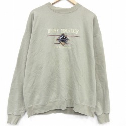 XL★古着 長袖 スウェット メンズ 90年代 90s ロッキーマウンテン 刺繍 大きいサイズ クルーネック USA製 薄緑他 ボーダー 26apr09