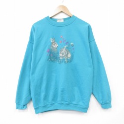 L★古着 NORTHERN REFRECTIONS 長袖 スウェット メンズ 00年代 00s ウサギ クルーネック 青緑 26apr10