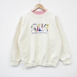 90s 長袖スウェット ハサミ刺繍 ホワイト L | 古着
