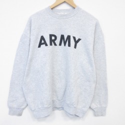 XL★古着 長袖 スウェット メンズ 00年代 00s ミリタリー アーミー ARMY 大きいサイズ クルーネック USA製 薄グレー 霜降り 26apr11
