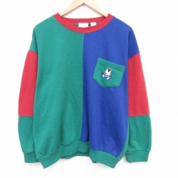 XL★古着 長袖 スウェット メンズ 90年代 90s マルチカラー クルーネック 緑他 26apr11