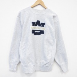XL★古着 長袖 スウェット メンズ 90年代 90s AU 刺繍 リバースタイプ クルーネック 薄グレー 霜降り 26apr11