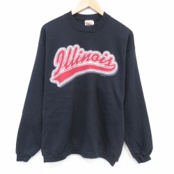 L★古着 長袖 スウェット メンズ 90年代 90s イリノイ クルーネック USA製 黒 26apr11