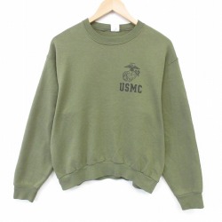M★古着 長袖 スウェット メンズ90年代 90s ミリタリー USMC クルーネック USA製 薄緑 26apr11