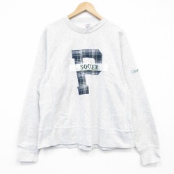 XL★古着 長袖 スウェット メンズ 90年代 90s P リバースタイプ クルーネック USA製 薄グレー 霜降り 26apr13