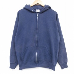 L★古着 TULTEX 長袖 フルジップ スウェット パーカー メンズ 90年代 90s 無地 USA製 紺 26apr13