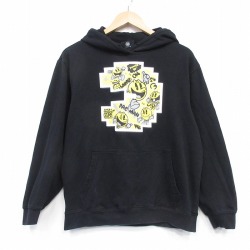 L★古着 長袖 スウェット パーカー メンズ パックマン 黒 26apr13