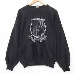 XL★古着 長袖 スウェット メンズ 90年代 90s ユリの紋章 大きいサイズ クルーネック USA製 黒 26apr16