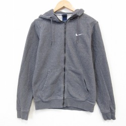 M★古着 ナイキ NIKE  長袖 スウェット パーカー メンズ ワンポイントロゴ グレー 霜降り 26apr16