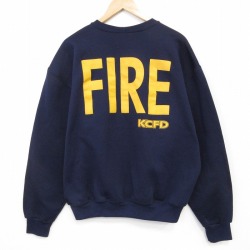 XL★古着 長袖 スウェット メンズ 90年代 90s FIRE クルーネック USA製 紺 26apr16