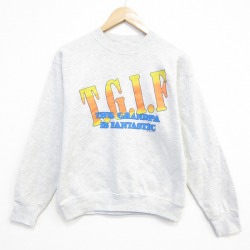 M★古着 フルーツオブザルーム 長袖 スウェット メンズ 90年代 90s TGIF クルーネック USA製 薄グレー 霜降り 26apr16