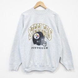 XL★古着 フルーツオブザルーム 長袖 スウェット メンズ 90年代 90s NFL ピッツバーグスティーラーズ ラグラン クルーネック USA製 薄グレー 霜降り アメフト スーパーボウル 26apr17