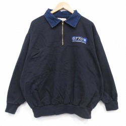 XL★古着 長袖 ハーフジップ スウェット メンズ 00年代 00s TTO 大きいサイズ コットン 襟付き USA製 黒 26apr17