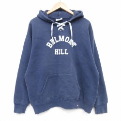 XL★古着 長袖 スウェット パーカー メンズ 00年代 00s BELMONT 大きいサイズ USA製 紺 26apr17