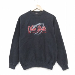 M★古着 長袖 スウェット メンズ 90年代 90s オハイオ 刺繍 クルーネック USA製 黒 26apr18