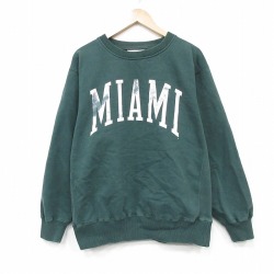 L★古着 長袖 スウェット メンズ 90年代 90s マイアミ クルーネック 緑 26apr18