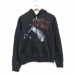 M★古着 長袖 ロック バンド フルジップ スウェット パーカー メンズ ピンクフロイド 黒 26apr18