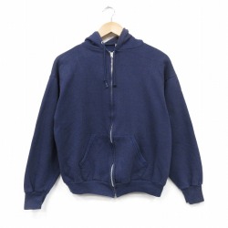 M★古着 長袖 フルジップ スウェット パーカー メンズ 80年代 80s 無地 USA製 紺 26apr18