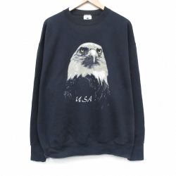 XL★古着 長袖 スウェット メンズ 90年代 90s 鳥 クルーネック USA製 黒 26apr22