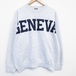 XL★古着 ジャンスポーツ 長袖 スウェット メンズ 90年代 90s GENEVA クルーネック USA製 薄グレー 霜降り 26apr22