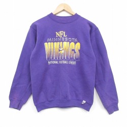S★古着 長袖 スウェット メンズ 90年代 90s NFL ミネソタバイキングス クルーネック 紫 アメフト スーパーボウル 26apr22
