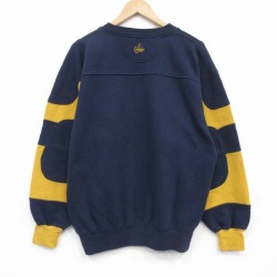 L★古着 長袖 スウェット メンズ 90年代 90s 無地 ツートンカラー クルーネック 紺他 26apr22
