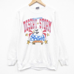 L★古着 長袖 スウェット メンズ 90年代 90s 湾岸戦争 クルーネック USA製 白 26apr22
