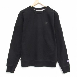 M★古着 チャンピオン champion 長袖 スウェット メンズ ワンポイントロゴ クルーネック 黒 26apr23