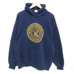 XL★古着 長袖 スウェット パーカー メンズ 90年代 90s ミリタリー USネイビー リフレクターUSA製 紺 26apr24