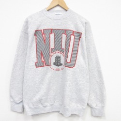 XL★古着 長袖 スウェット メンズ 90年代 90s NIU カレッジ クルーネック USA製 グレー 霜降り 26apr24