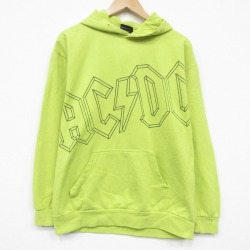 L★古着 長袖 ロック バンド スウェット パーカー メンズ AC/DC 黄緑 26apr24