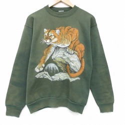 XL★古着 長袖 スウェット メンズ 00年代 00s トラ クルーネック 濃緑 26apr20