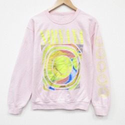 M★古着 長袖 ロック バンド スウェット メンズ ニルバーナ ニルヴァーナ クルーネック 薄ピンク 26apr20