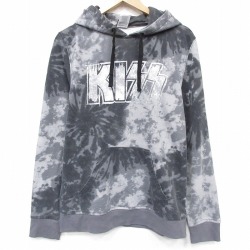 M★古着 長袖 ロック バンド スウェット パーカー メンズ キッス KISS 濃グレー他 タイダイ 26apr20
