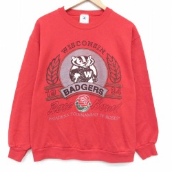L★古着 長袖 スウェット メンズ 90年代 90s ウィスコンシンバジャーズ クルーネック USA製 赤 26apr20