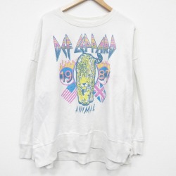XL★古着 長袖 ロック バンド スウェット メンズ 大きいサイズ デフレパード クルーネック 白 26apr20