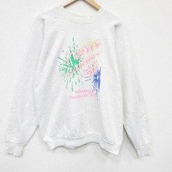 L★古着 フルーツオブザルーム 長袖 スウェット メンズ 90年代 90s 花火 ラグラン クルーネック USA製 白 26apr20