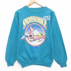 M★古着 TULTEX 長袖 スウェット メンズ 90年代 90s スノーモービル クルーネック USA製 青緑 26apr27