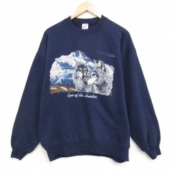 XL★古着 ジャージーズ 長袖 スウェット メンズ 90年代 90s オオカミ クルーネック USA製 紺 26apr27