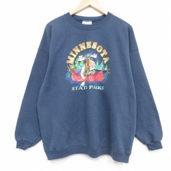 XL★古着 ヘインズ 長袖 スウェット メンズ 00年代 00s ミネソタ 大きいサイズ クルーネック 紺 26apr28