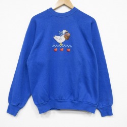 90s ラグラン長袖スウェット 鳥刺繍 ブルー L | 古着